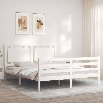 Bed Frame with Headboard - White King Size Solid Wood