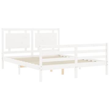 Bed Frame with Headboard - White King Size Solid Wood