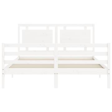 Bed Frame with Headboard - White King Size Solid Wood