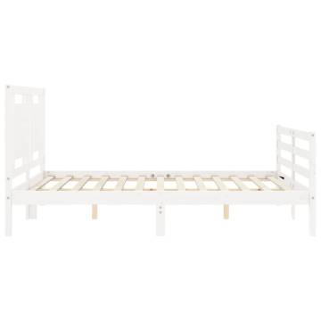 Bed Frame with Headboard - White King Size Solid Wood