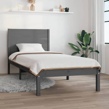 Grey Solid Wood Pine Bed Frame 90x200 cm - Classic Design