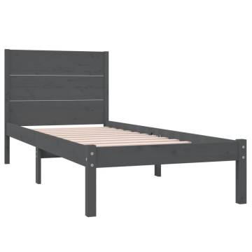 Grey Solid Wood Pine Bed Frame 90x200 cm - Classic Design