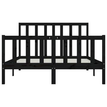 Buy Bed Frame Black Solid Wood 150x200 cm King Size