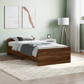 Brown Oak Bed Frame 90x190 cm - Durable Engineered Wood