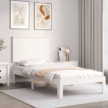 White Single Bed Frame with Headboard - Solid Wood