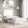 White Single Bed Frame with Headboard - Solid Wood