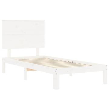 White Single Bed Frame with Headboard - Solid Wood