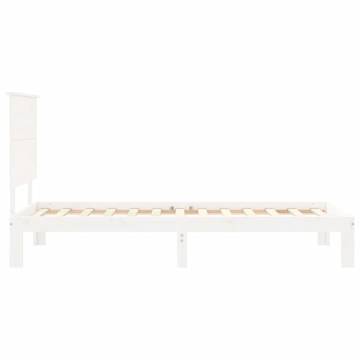 White Single Bed Frame with Headboard - Solid Wood