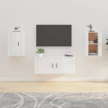 High Gloss White Wall Mounted TV Cabinets - 2 pcs | HipoMarket