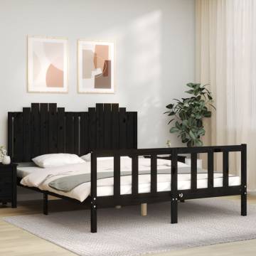 Stylish Black King Size Bed Frame with Headboard - Solid Wood