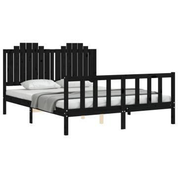 Stylish Black King Size Bed Frame with Headboard - Solid Wood