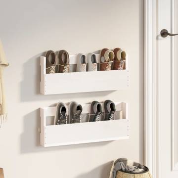 Wall-Mounted Shoe Racks - 2 pcs White Solid Pine Wood | HipoMarket