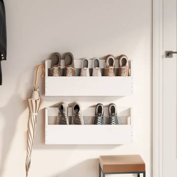 Wall-Mounted Shoe Racks - 2 pcs White Solid Pine Wood | HipoMarket