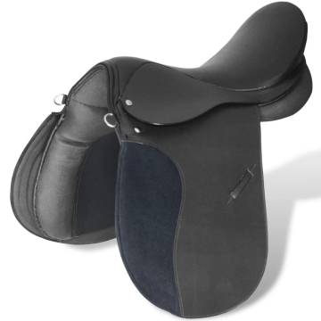 Horse Riding Saddle Set - 17.5" Real Leather Black 5-in-1