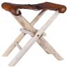 Folding Stool - Real Leather & Solid Teak Wood | Hipo Market