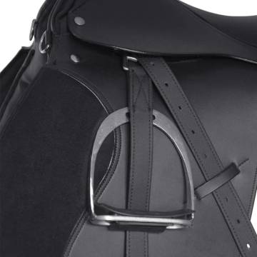 Horse Riding Saddle Set - 17.5" Real Leather Black 5-in-1