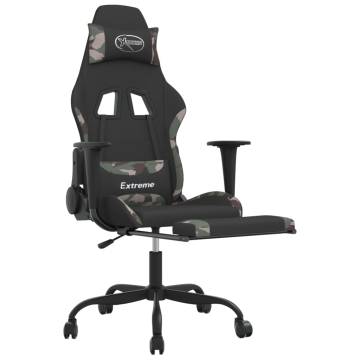 Gaming Chair with Footrest - Black & Camouflage Fabric