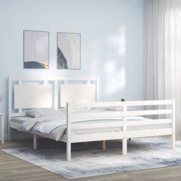 White Bed Frame with Headboard - Solid Wood 160x200 cm