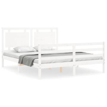 White Bed Frame with Headboard - Solid Wood 160x200 cm