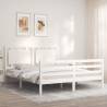 White Bed Frame with Headboard - Solid Wood 160x200 cm