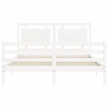 White Bed Frame with Headboard - Solid Wood 160x200 cm