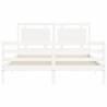 White Bed Frame with Headboard - Solid Wood 160x200 cm