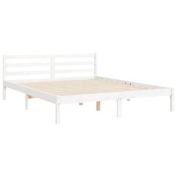 White Bed Frame with Headboard - Solid Wood 160x200 cm