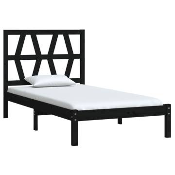 Black Solid Wood Pine Bed Frame 90x190 cm - Hipomarket