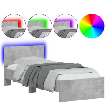 Concrete Grey Bed Frame with Headboard & LED Lights | Small Single