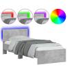 Concrete Grey Bed Frame with Headboard & LED Lights | Small Single