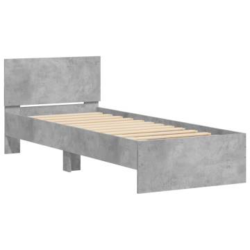 Concrete Grey Bed Frame with Headboard & LED Lights | Small Single