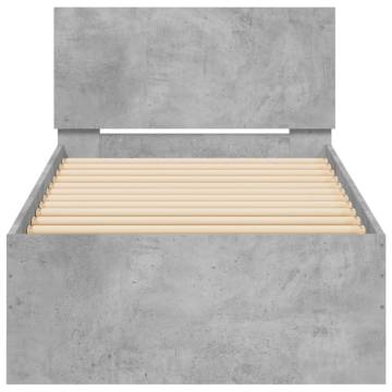 Concrete Grey Bed Frame with Headboard & LED Lights | Small Single