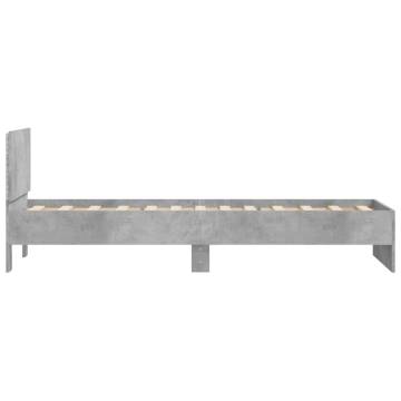 Concrete Grey Bed Frame with Headboard & LED Lights | Small Single