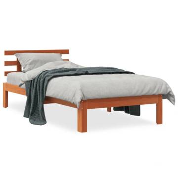 Wax Brown Bed Frame with Headboard - Small Single Solid Wood