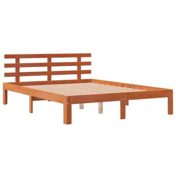 Wax Brown Solid Pine Bed Frame with Headboard 140x190 cm