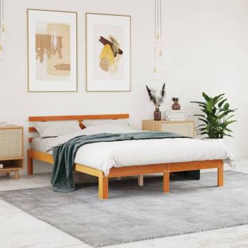 Wax Brown Solid Pine Bed Frame with Headboard 140x190 cm