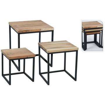 H&S Collection 3-Piece Teak Side Table Set | Hipomarket