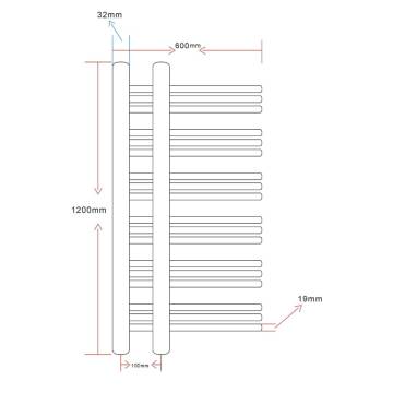 E-Shape Bathroom Radiator Towel Rail 600 x 1200 mm