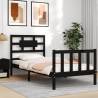 Black Bed Frame with Headboard - 100x200 cm Solid Wood