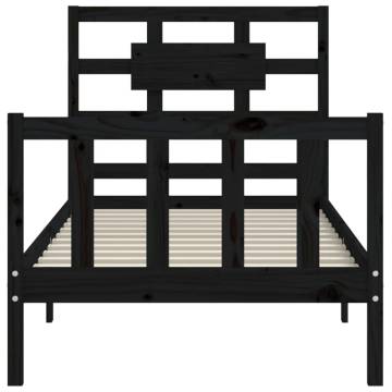 Black Bed Frame with Headboard - 100x200 cm Solid Wood