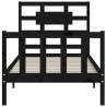 Black Bed Frame with Headboard - 100x200 cm Solid Wood