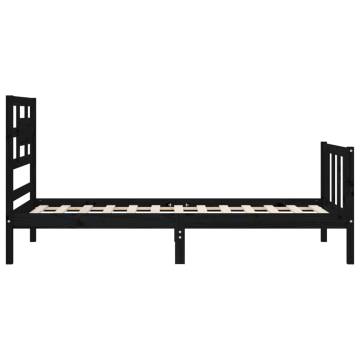 Black Bed Frame with Headboard - 100x200 cm Solid Wood