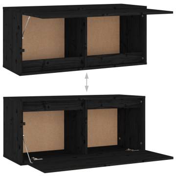 Black Wall Cabinet 80x30x35 cm - Solid Wood Pine | HipoMarket