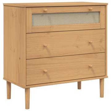 SENJA Drawer Cabinet - Rattan Look Brown Solid Wood (80x40x80 cm)