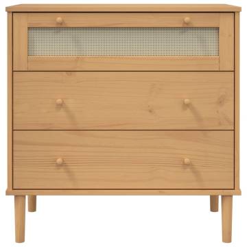 SENJA Drawer Cabinet - Rattan Look Brown Solid Wood (80x40x80 cm)