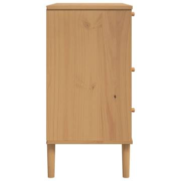 SENJA Drawer Cabinet - Rattan Look Brown Solid Wood (80x40x80 cm)