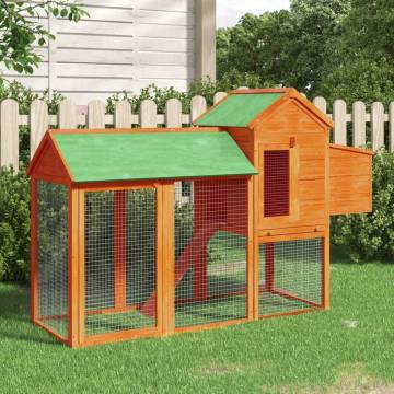 Brown Chicken Coop 193x65x117 cm - Solid Pine Wood