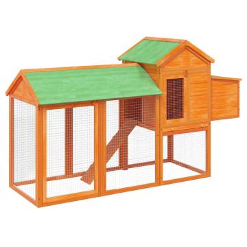 Brown Chicken Coop 193x65x117 cm - Solid Pine Wood