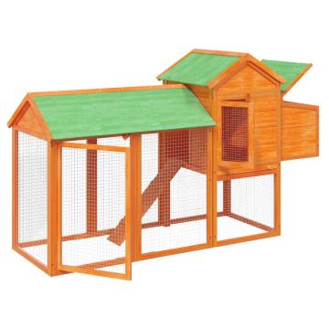 Brown Chicken Coop 193x65x117 cm - Solid Pine Wood