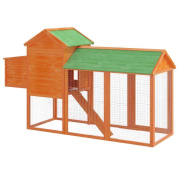 Brown Chicken Coop 193x65x117 cm - Solid Pine Wood